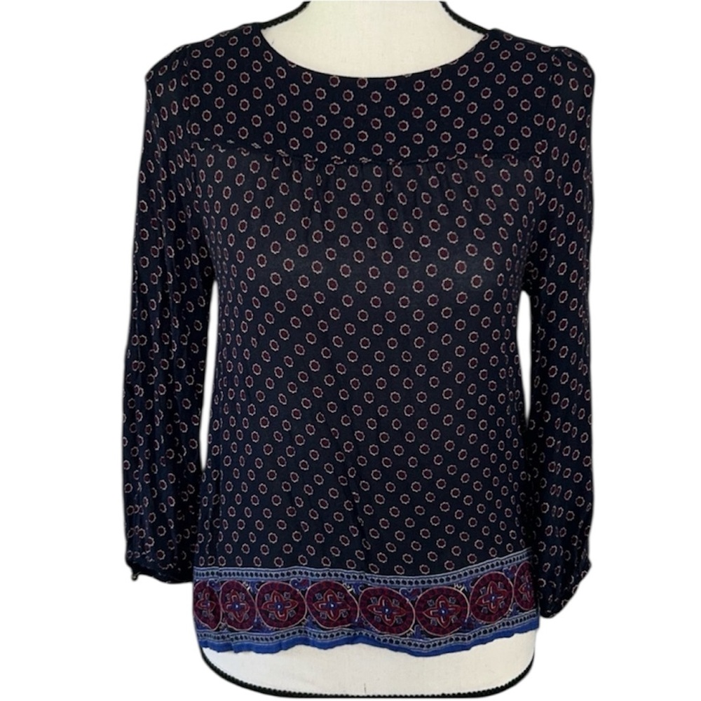 Forever 21 Bohemian Abstract Print Long Sleeve Lightweight Blouse Size Small